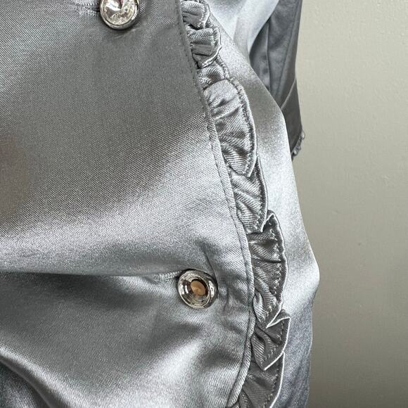 Doncaster Collection 100% Silk Top 12 Gray Silver Rhinestone Ruffle Satin Work - Picture 10 of 12